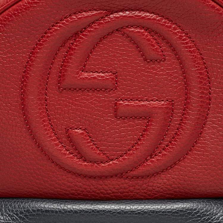 Pre Owned Gucci Red/Navy Blue Leather Soho Chain Backpack