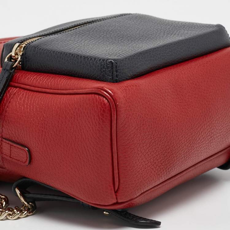 Pre Owned Gucci Red/Navy Blue Leather Soho Chain Backpack