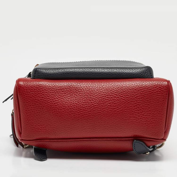 Pre Owned Gucci Red/Navy Blue Leather Soho Chain Backpack