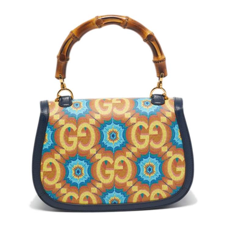 Pre Owned Gucci Multicolor Kaleidoscope GG Supreme Canvas and Leather Medium Bamboo 1947 Top Handle Bag