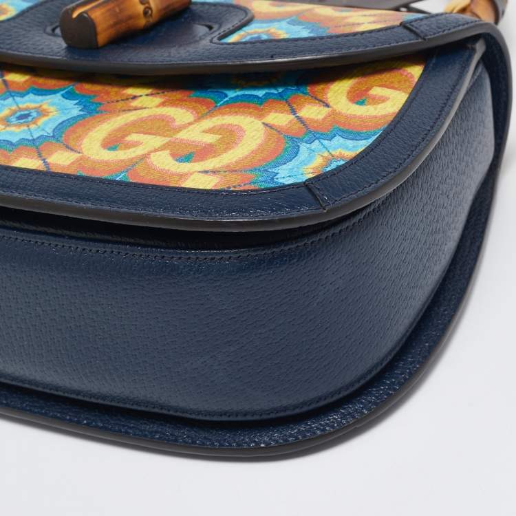 Pre Owned Gucci Multicolor Kaleidoscope GG Supreme Canvas and Leather Medium Bamboo 1947 Top Handle Bag