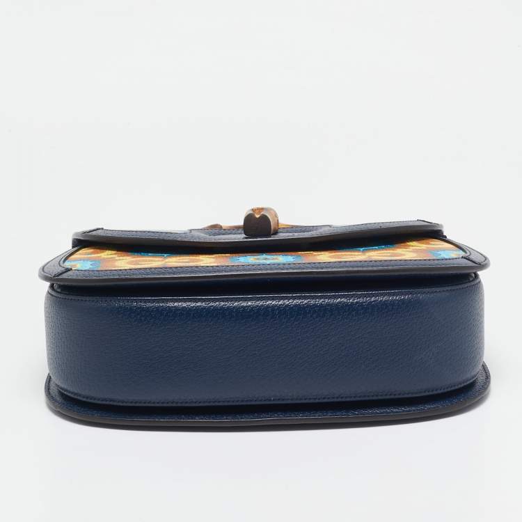 Pre Owned Gucci Multicolor Kaleidoscope GG Supreme Canvas and Leather Medium Bamboo 1947 Top Handle Bag