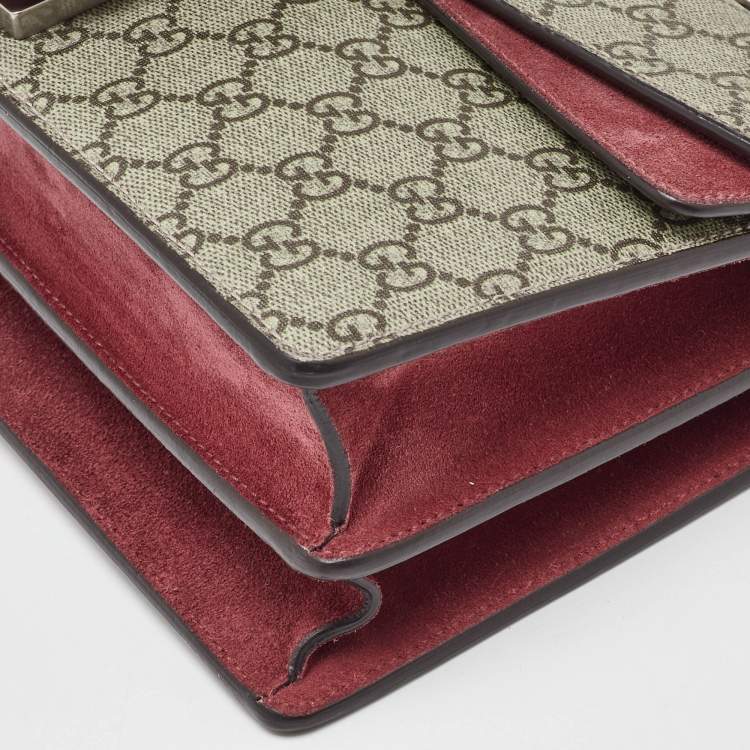 Pre Owned Gucci Beige/Burgundy GG Supreme Canvas and Suede Dionysus Blooms Shoulder Bag