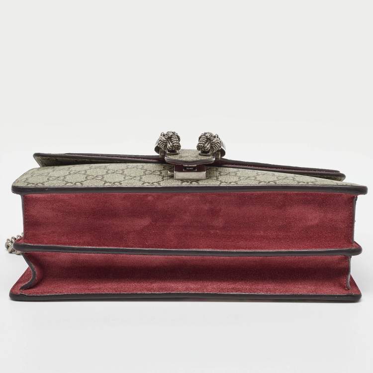 Pre Owned Gucci Beige/Burgundy GG Supreme Canvas and Suede Dionysus Blooms Shoulder Bag