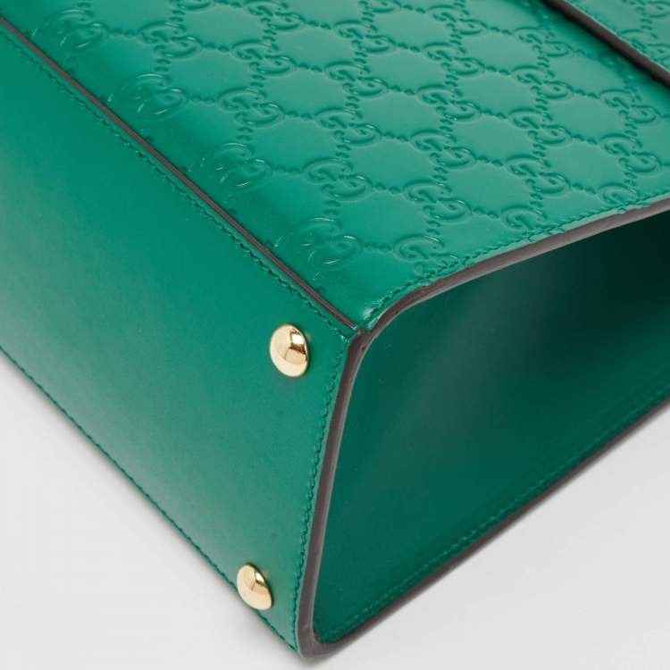 Pre Owned Gucci Green Guccissima Leather Medium Padlock Top Handle Bag