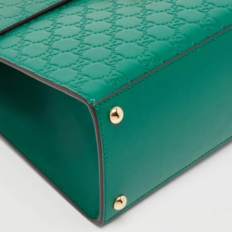 Pre Owned Gucci Green Guccissima Leather Medium Padlock Top Handle Bag