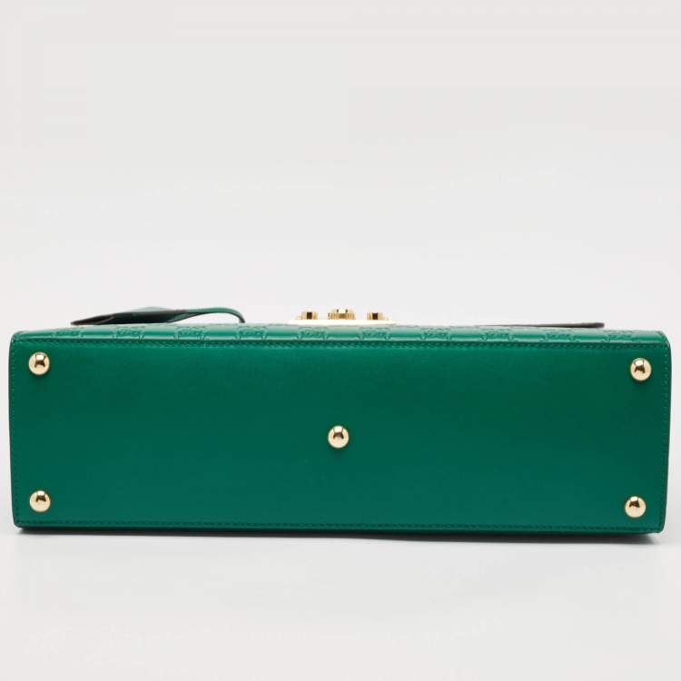 Pre Owned Gucci Green Guccissima Leather Medium Padlock Top Handle Bag
