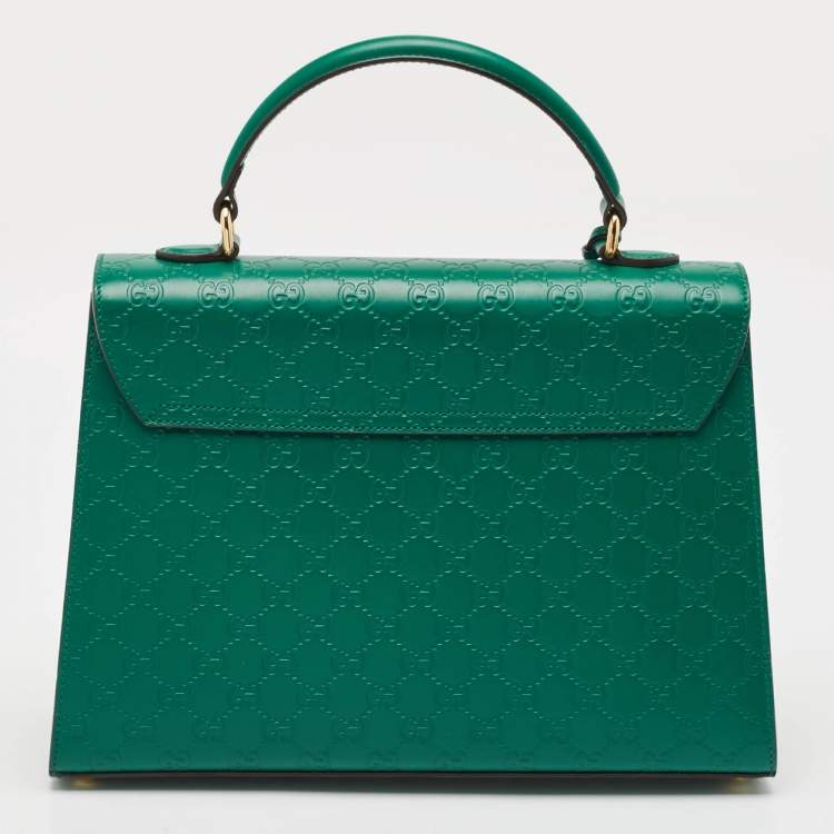 Pre Owned Gucci Green Guccissima Leather Medium Padlock Top Handle Bag