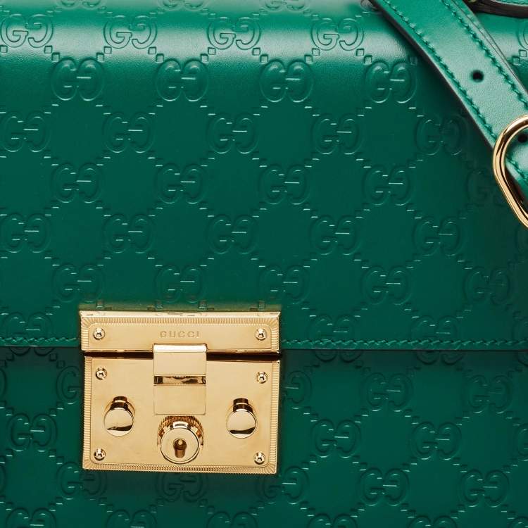 Pre Owned Gucci Green Guccissima Leather Medium Padlock Top Handle Bag