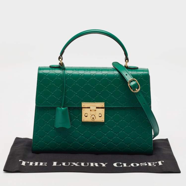 Pre Owned Gucci Green Guccissima Leather Medium Padlock Top Handle Bag