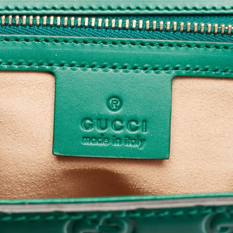 Pre Owned Gucci Green Guccissima Leather Medium Padlock Top Handle Bag