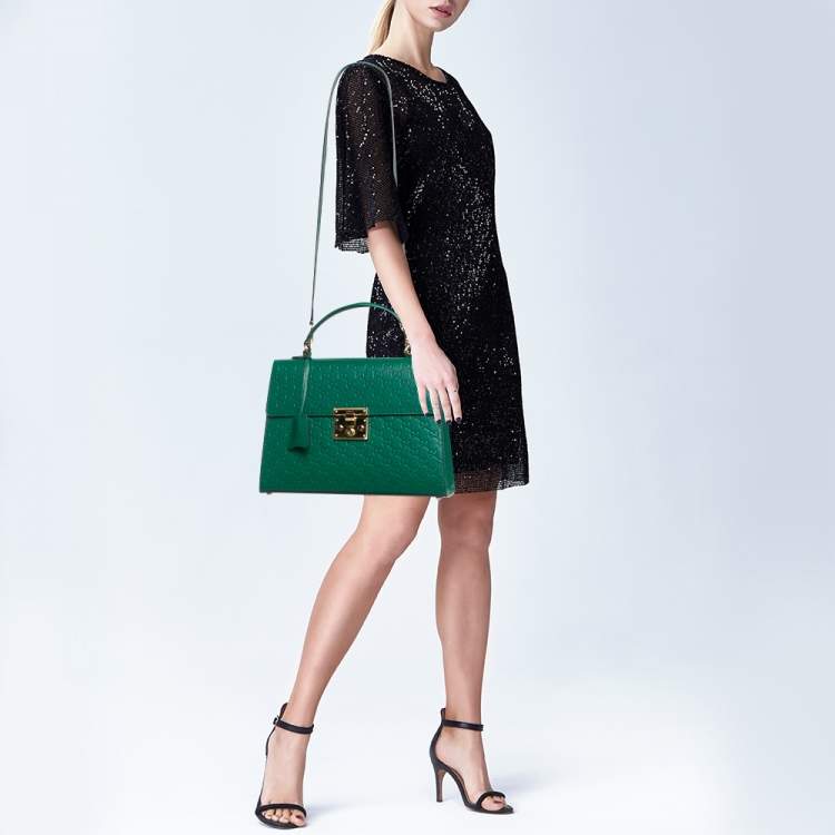Pre Owned Gucci Green Guccissima Leather Medium Padlock Top Handle Bag