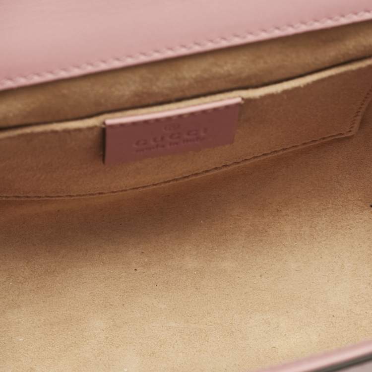 Pre Owned Gucci Old Rose Leather Small Pearl Studded Padlock Shoulder Bag