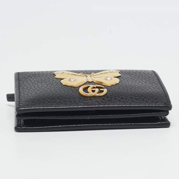Pre Owned Gucci Black Leather GG Marmont Butterfly Bifold Wallet