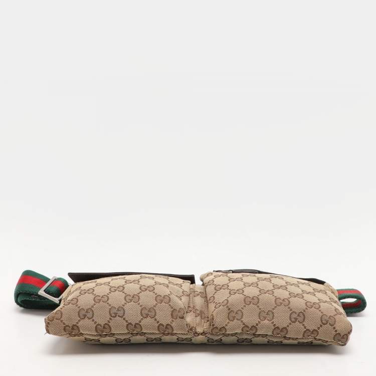 Pre Owned Gucci Beige/Brown GG Canvas and Leather Web Double Pocket Belt Bag