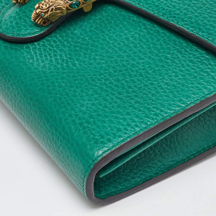 Pre Owned Gucci Green Leather Dionysus Mini Wallet on Chain