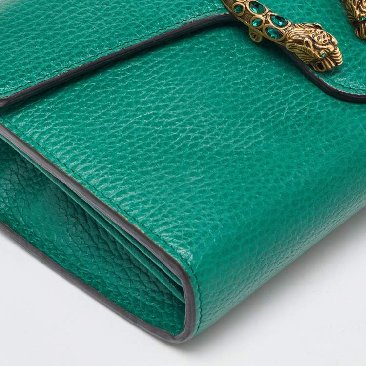 Pre Owned Gucci Green Leather Dionysus Mini Wallet on Chain