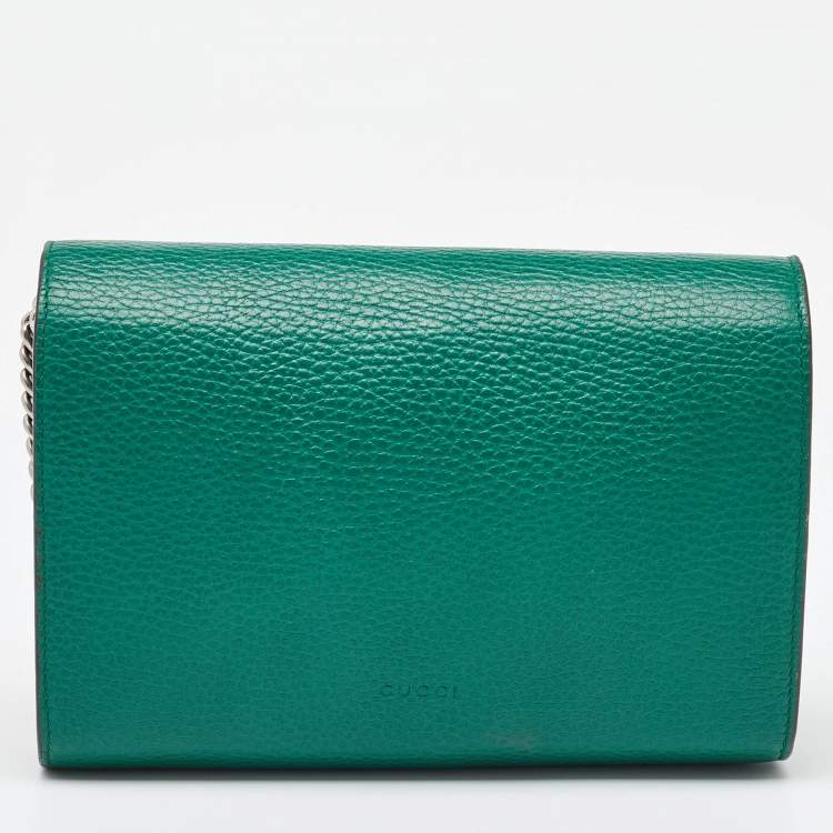 Pre Owned Gucci Green Leather Dionysus Mini Wallet on Chain