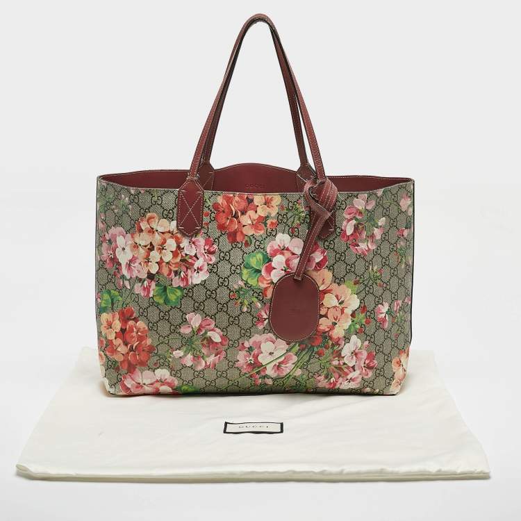 Pre Owned Gucci Multicolor GG Supreme Canvas Blooms Reversible Tote