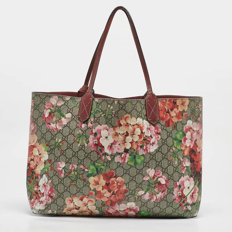 Pre Owned Gucci Multicolor GG Supreme Canvas Blooms Reversible Tote