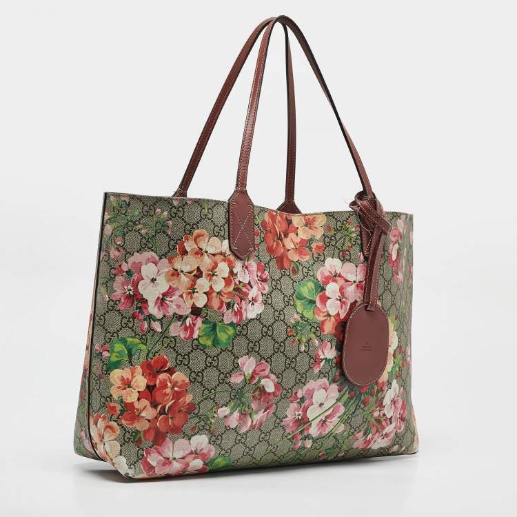 Pre Owned Gucci Multicolor GG Supreme Canvas Blooms Reversible Tote