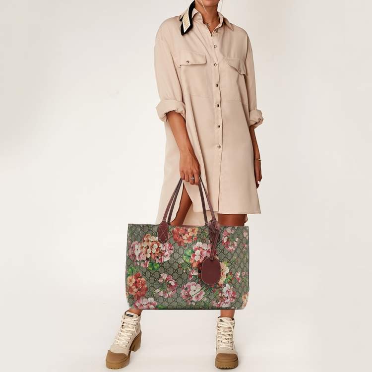 Pre Owned Gucci Multicolor GG Supreme Canvas Blooms Reversible Tote