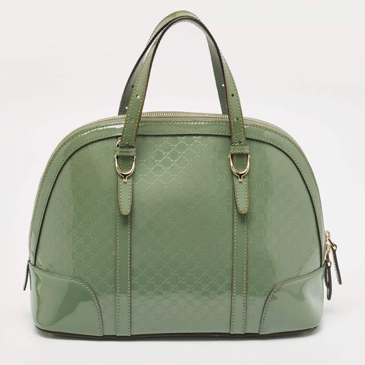 Pre Owned Gucci Green Micro Gussiccima Patent Leather Small Nice Dome Satchel
