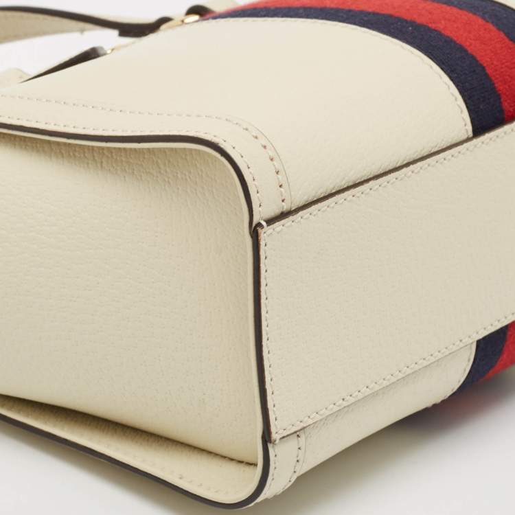 Pre Owned Gucci Off White Leather Small Web Ophidia Tote