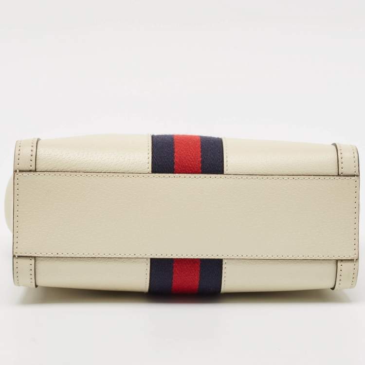 Pre Owned Gucci Off White Leather Small Web Ophidia Tote