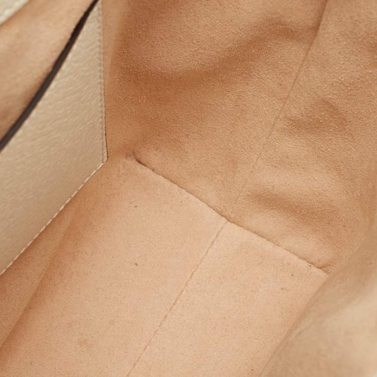 Pre Owned Gucci Off White Leather Small Web Ophidia Tote