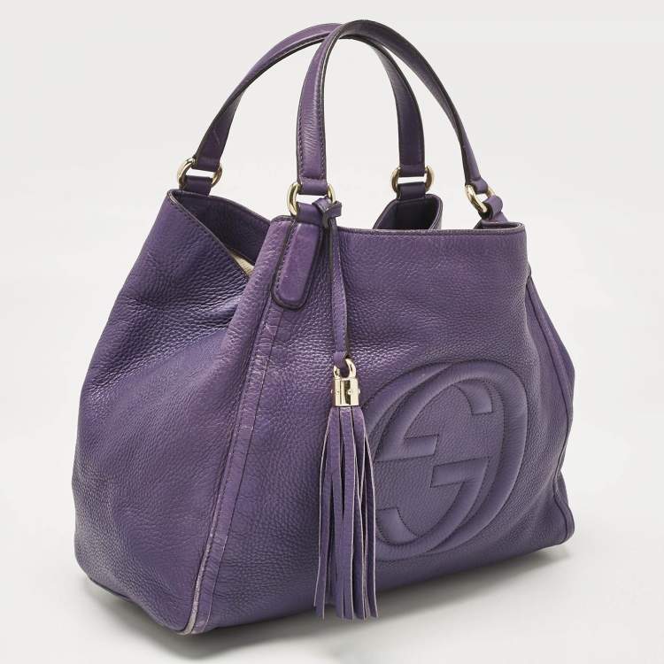 Pre Owned Gucci Purple Leather Soho Tassel Tote