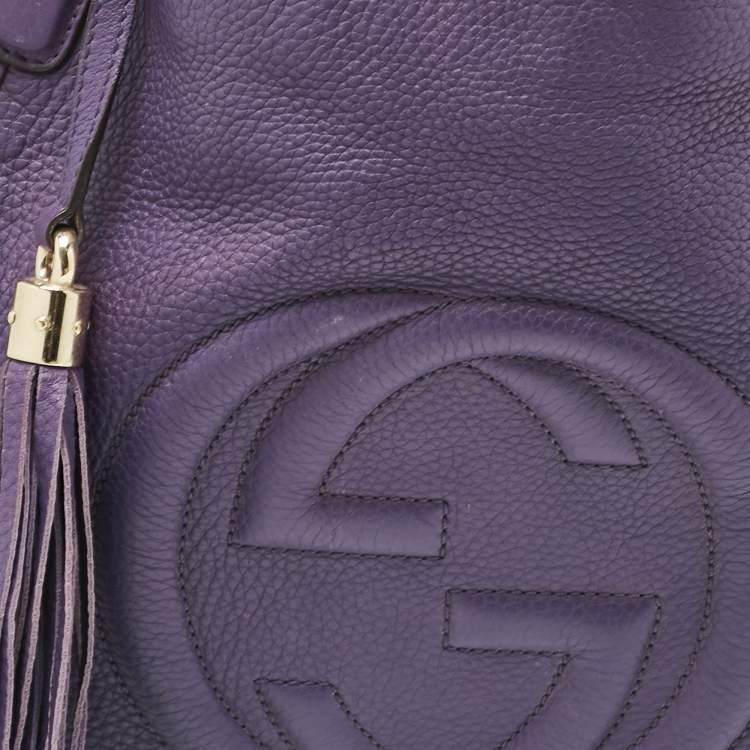 Pre Owned Gucci Purple Leather Soho Tassel Tote