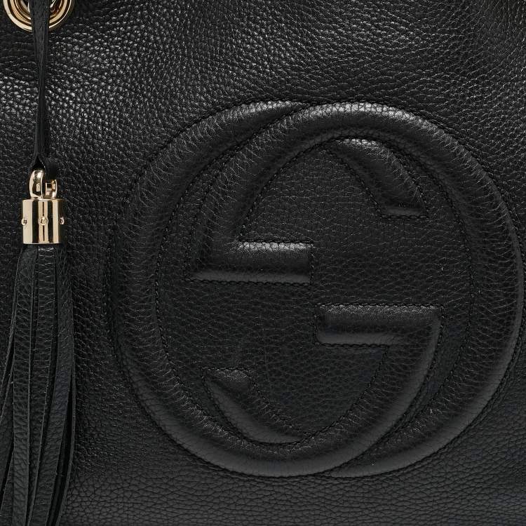 Pre Owned Gucci Black Leather Medium Soho Chain Tote