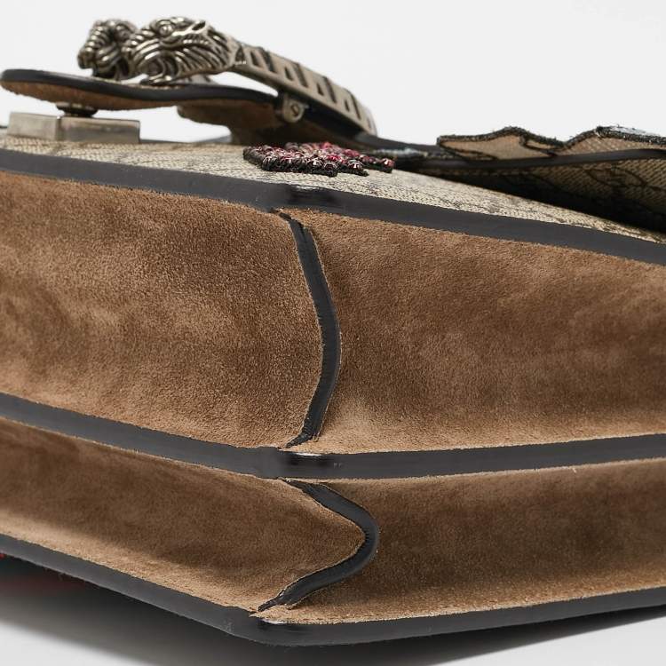 Pre Owned Gucci Beige GG Supreme Canvas and Suede Medium Crystal/Sequins Embellished Dionysus Shoulder Bag