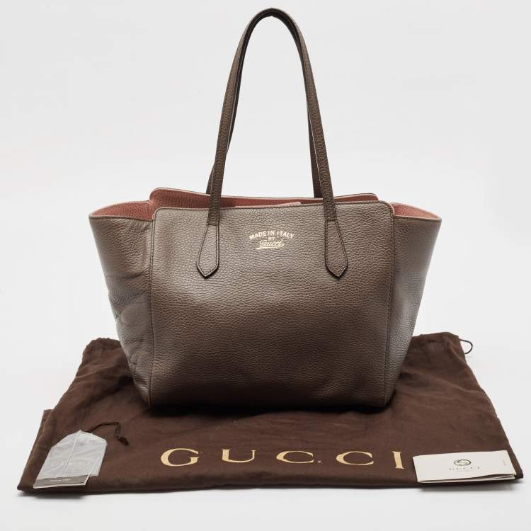 Pre Owned Gucci Dark  Brown Leather Small Swing Tote