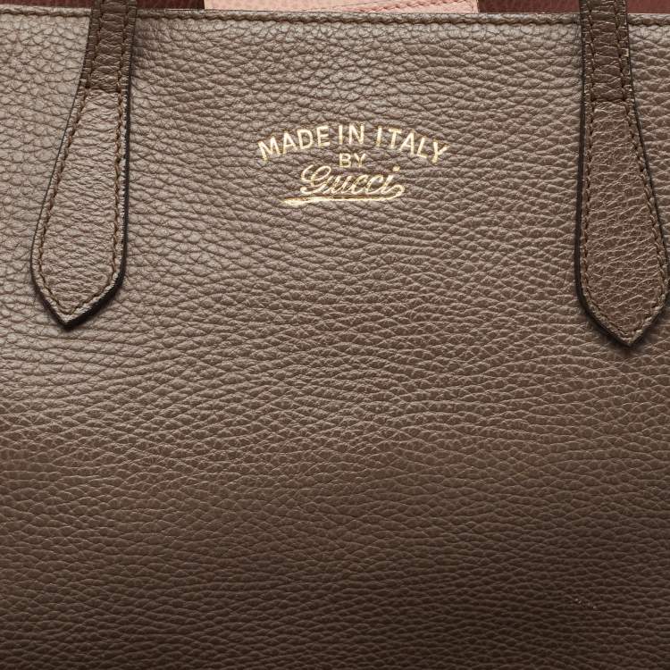 Pre Owned Gucci Dark  Brown Leather Small Swing Tote