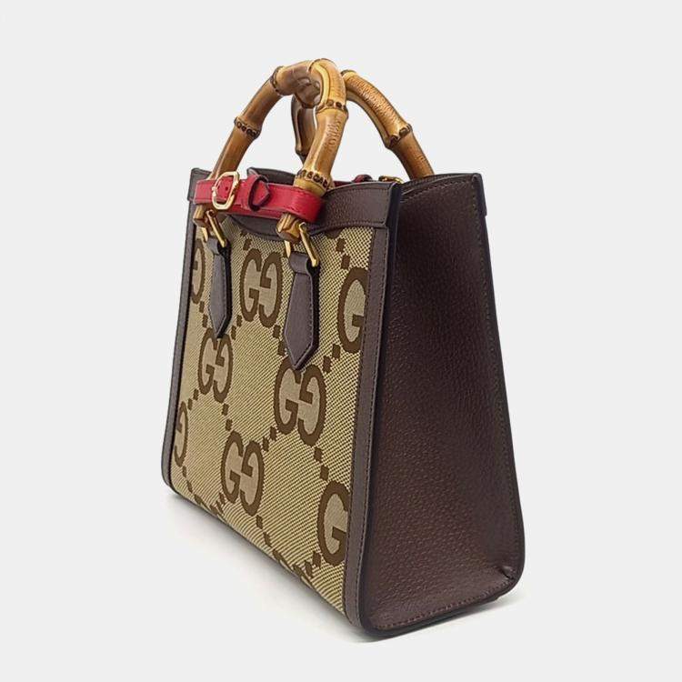 مملوكة مسبقًا Gucci Beige Brown Coated Canvas and Leather Diana Bamboo Small Tote Bag