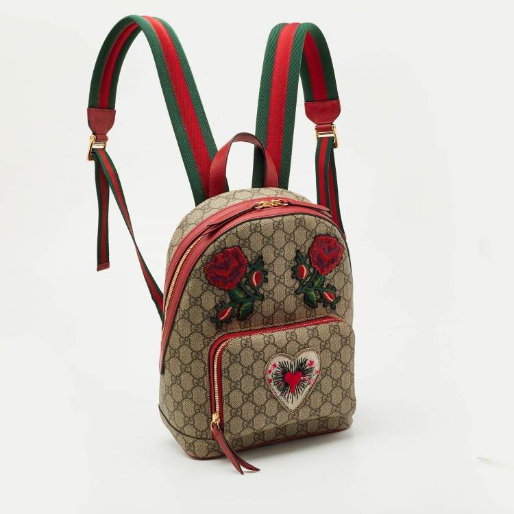 Pre Owned Gucci Red/Beige GG Supreme Canvas Small Embroidered Limited Edition Backpack