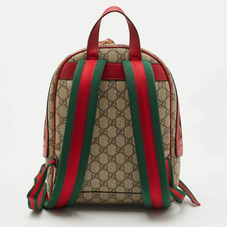 Pre Owned Gucci Red/Beige GG Supreme Canvas Small Embroidered Limited Edition Backpack