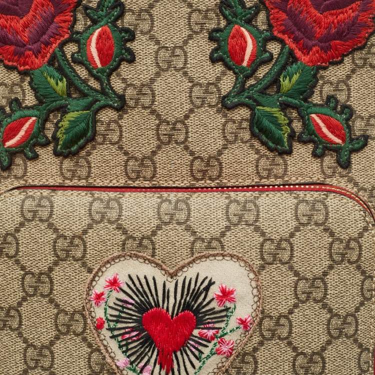 Pre Owned Gucci Red/Beige GG Supreme Canvas Small Embroidered Limited Edition Backpack