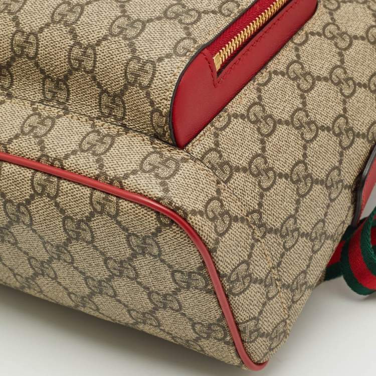 Pre Owned Gucci Red/Beige GG Supreme Canvas Small Embroidered Limited Edition Backpack