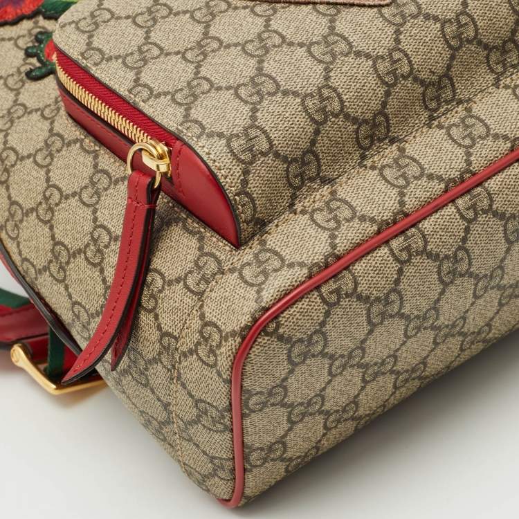Pre Owned Gucci Red/Beige GG Supreme Canvas Small Embroidered Limited Edition Backpack