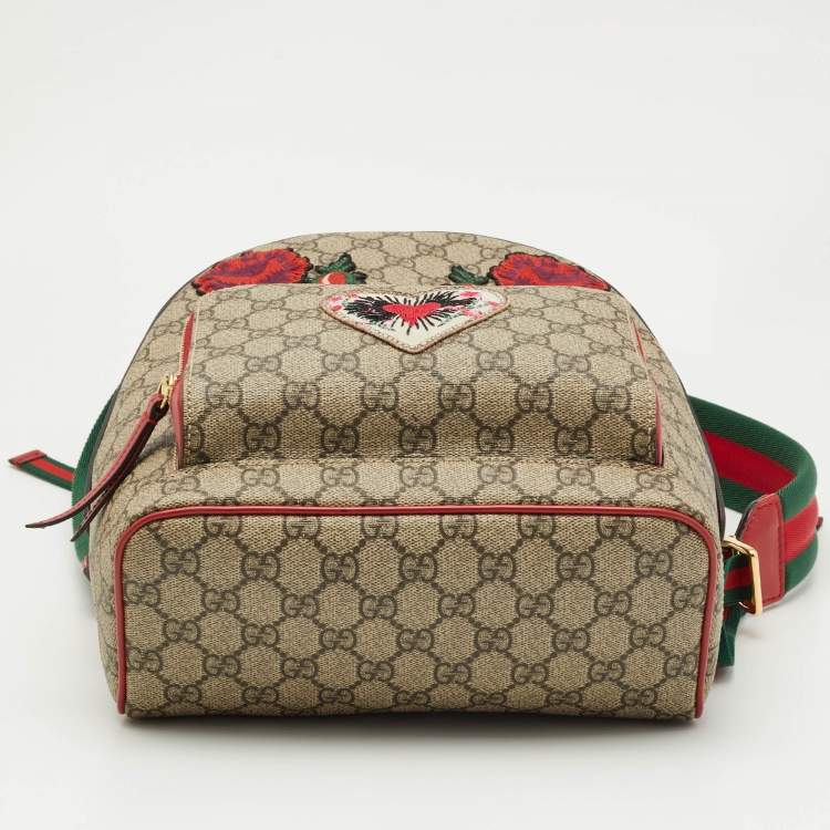 Pre Owned Gucci Red/Beige GG Supreme Canvas Small Embroidered Limited Edition Backpack