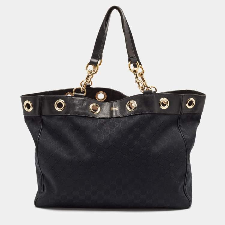 Pre Owned Gucci Black GG Canvas and Leather Positano Tote