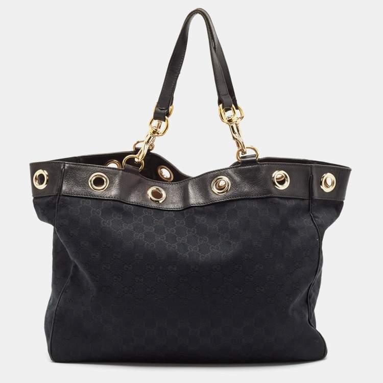 Pre Owned Gucci Black GG Canvas and Leather Positano Tote