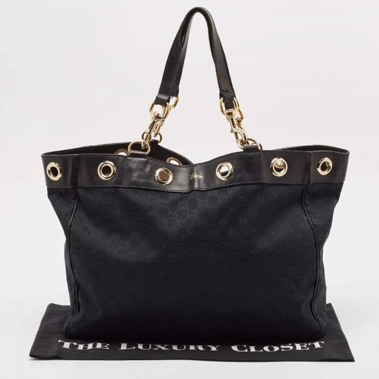 Pre Owned Gucci Black GG Canvas and Leather Positano Tote