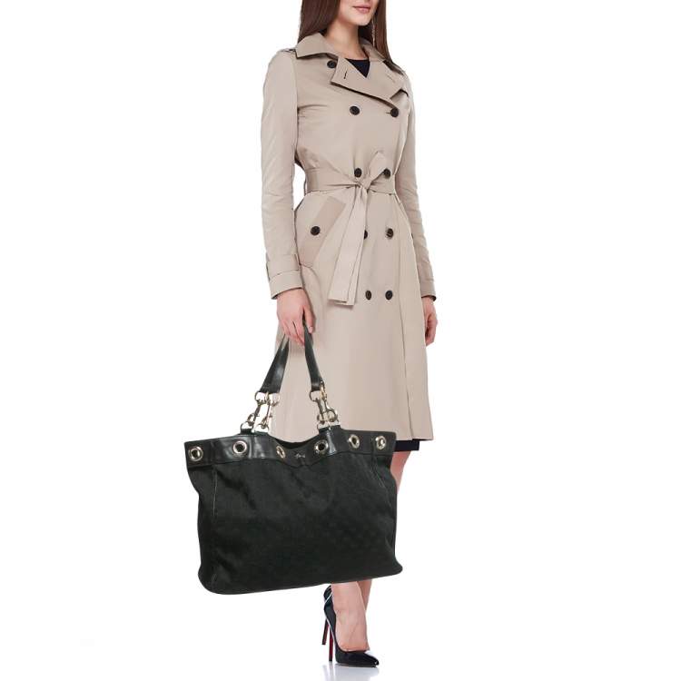 Pre Owned Gucci Black GG Canvas and Leather Positano Tote