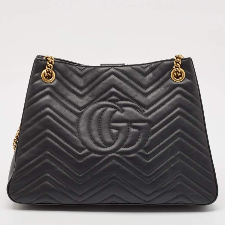 مملوكة مسبقًا Gucci Black Matelassé Leather Medium GG Marmont Tote