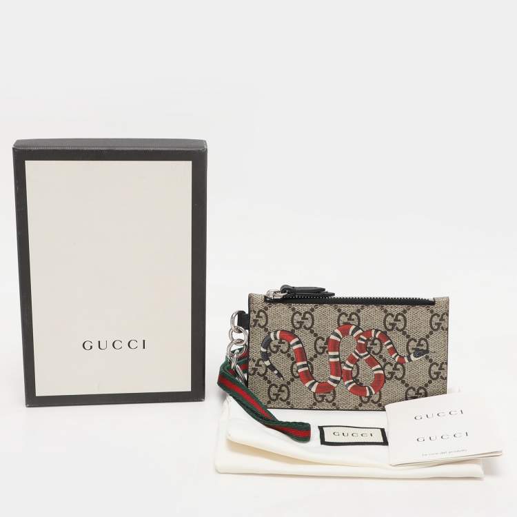 Pre Owned Gucci Beige/Black GG Supreme Canvas and Leather Kingsnake Lanyard Card Holder