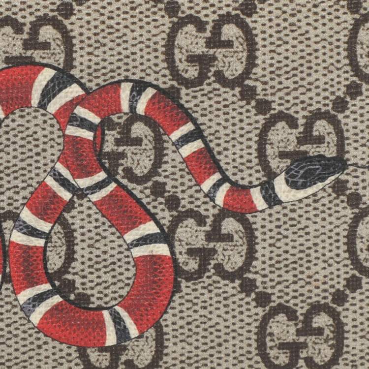 Pre Owned Gucci Beige/Black GG Supreme Canvas and Leather Kingsnake Lanyard Card Holder